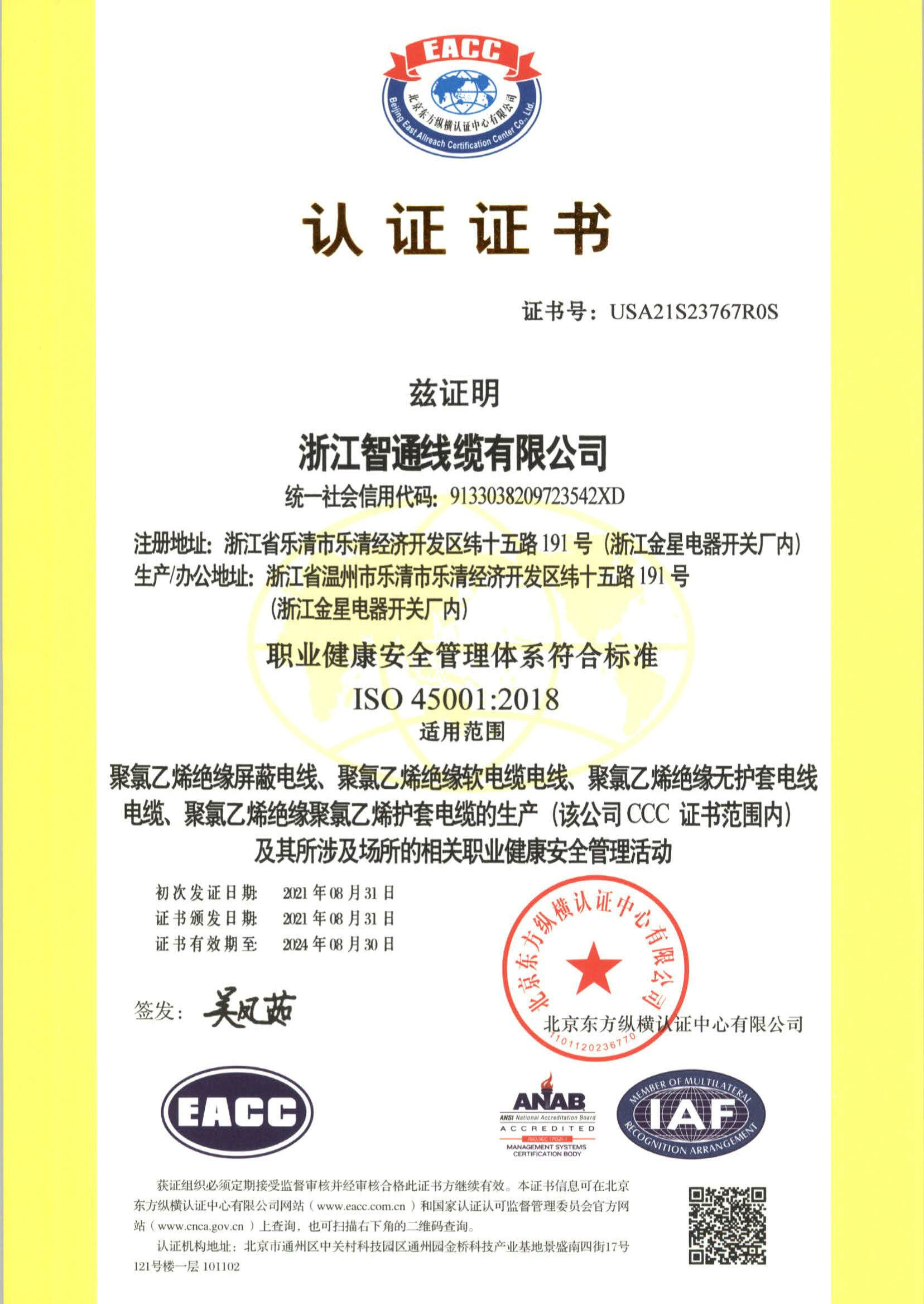 职业健康安全管理体系符合标准  ISO 45001:2018